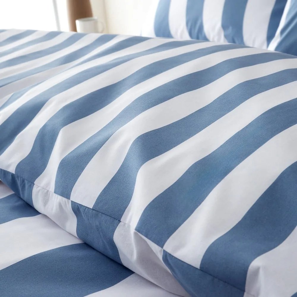 Fehér-kék kétszemélyes ágyneműhuzat 200x200 cm Cove Stripe – Catherine Lansfield