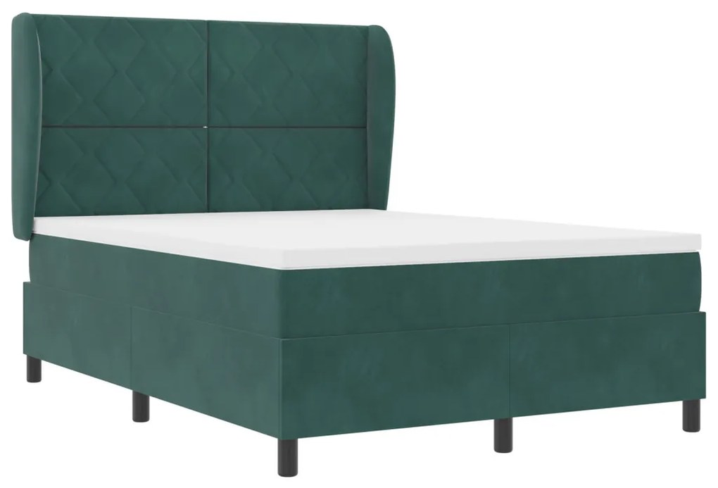 Boxspring Ágy Mattal - Sötét Zöld, 140x200 cm, Bársony