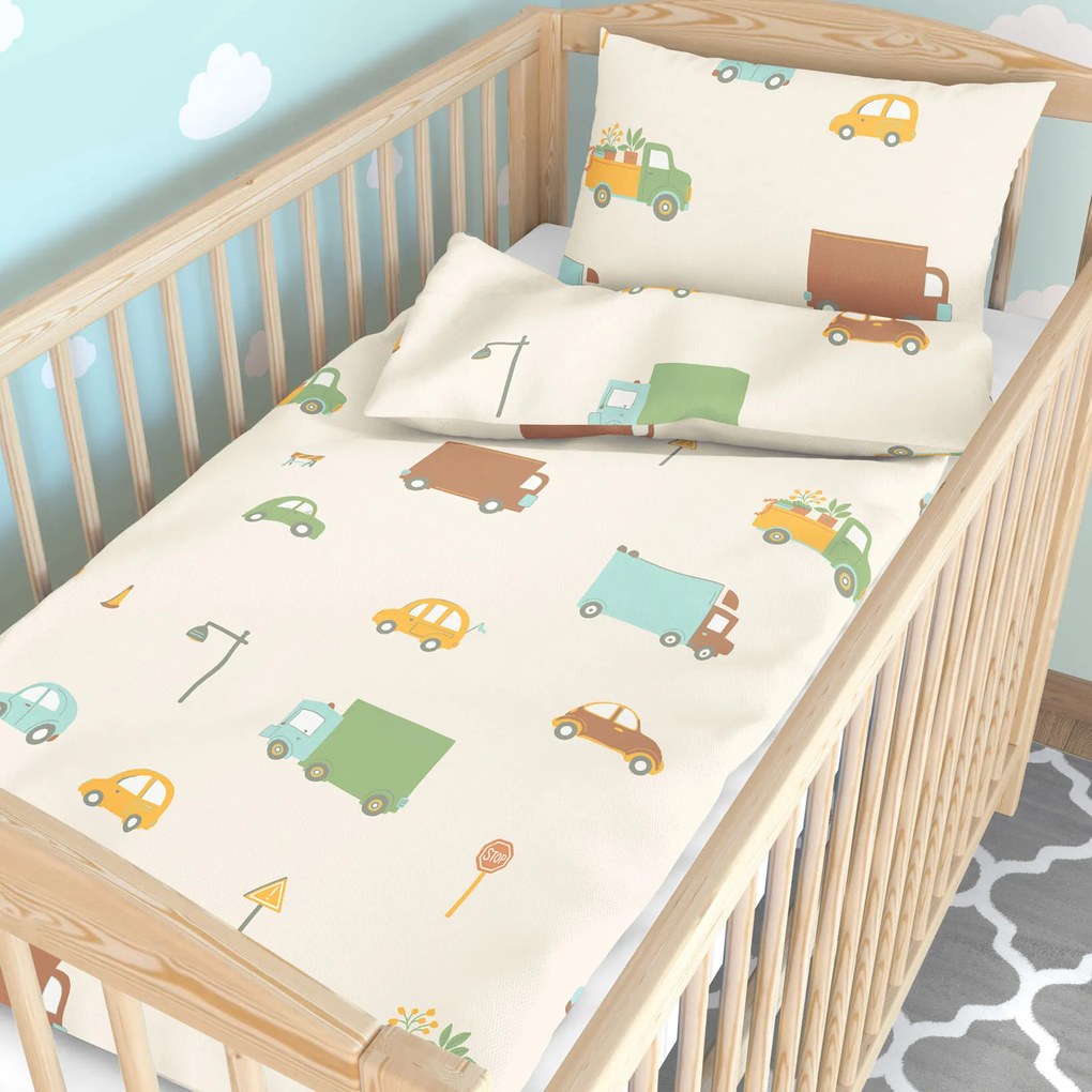 Goldea gyermek pamut ágyneműhuzat kiságyba - az autók világa 100 x 135 és 40 x 60 cm