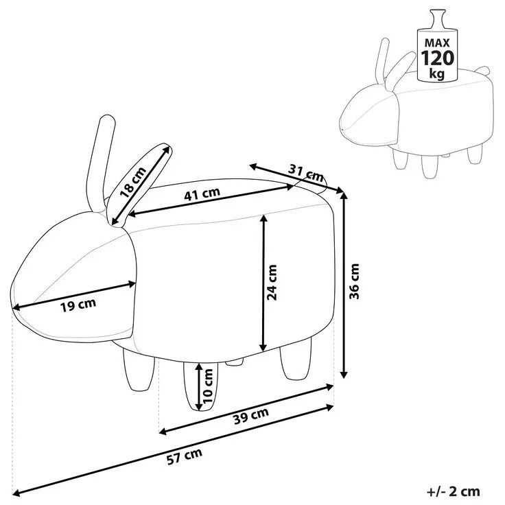 Szürke szövet állatos puff 57 x 36 cm BUNNY Beliani