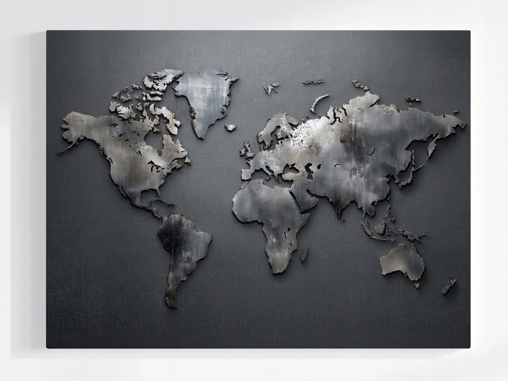 Canvas Vászonkép Világtérkép Fém Szürke Ipari Loft 100x75