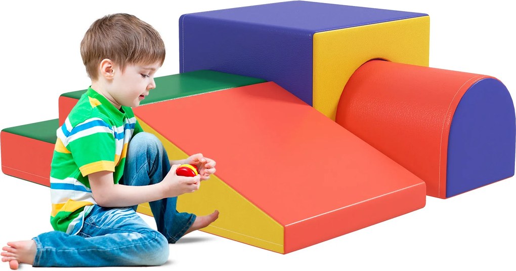 HOMCOM 4 darabos Hab Foam Építőelem Gyermekeknek - Puha Építőblokkok Mászó Játékblokk Tömör Szivacs Építőelemek Szett Babáknak és Kisgyermekeknek, Pir