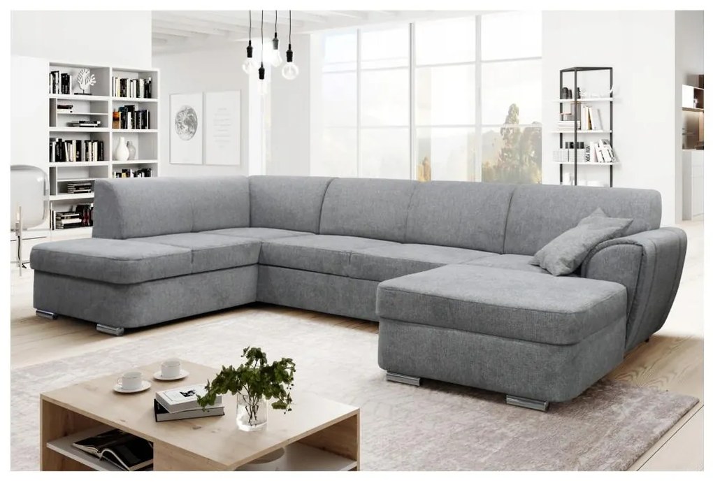 SERPA U-alakú, ággyá alakítható balos sarokülőgarnitúra tárolóval, szürke