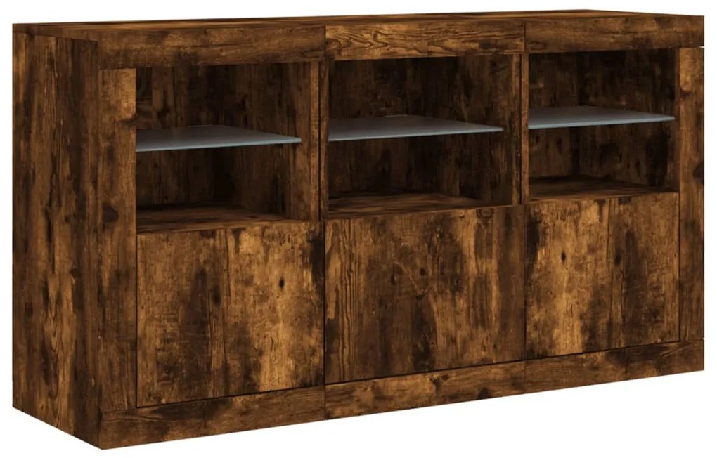 vidaXL füstös tölgy színű tálalószekrény LED-ekkel 123 x 37 x 67 cm
