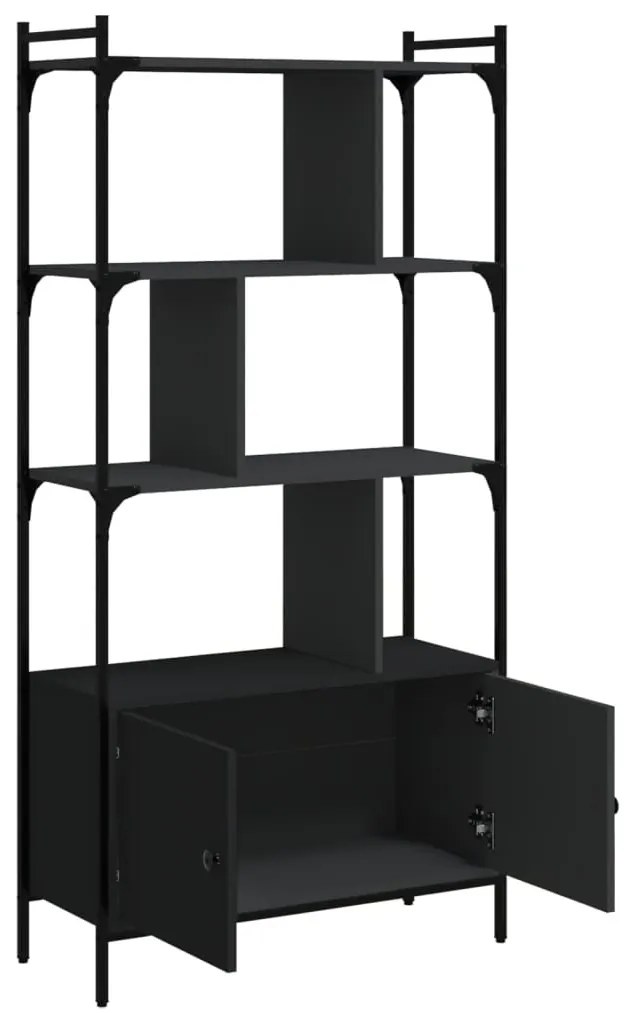 fekete szerelt fa könyvespolc ajtókkal 76,5 x 30 x 154,5 cm