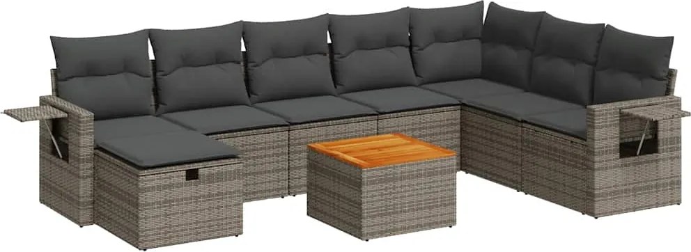 vidaXL 9 részes szürke polyrattan kerti ülőgarnitúra párnákkal