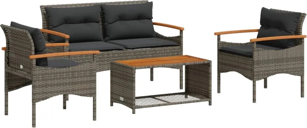 vidaXL 4 részes szürke polyrattan kerti ülőgarnitúra párnákkal