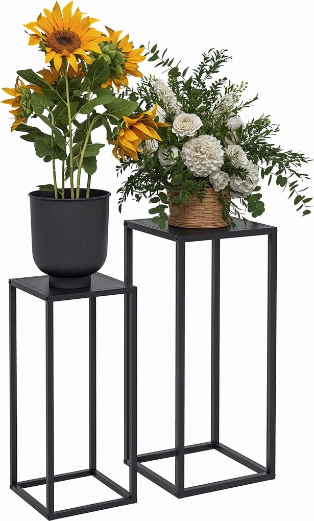 Outsunny 2 darabos virágtartó készlet, virágállvány acél lábakkal, skandináv design, virágtartó kerthez, erkélyhez, fekete | Aosom