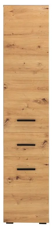 Natúr színű magas keskeny fürdőszoba szekrény tölgyfa dekorral 180x35 cm Malika – Støraa