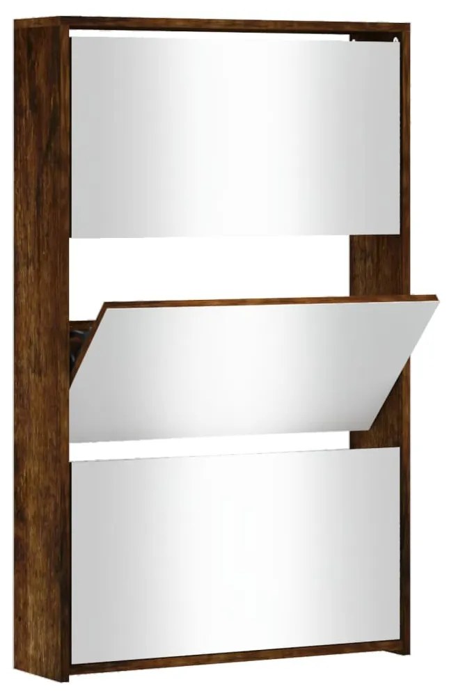 füstös tölgy 3 szintes cipőszekrény tükörrel 63 x 17 x 102,5 cm