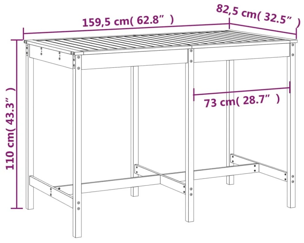 tömör fenyőfa kerti asztal 159,5 x 82,5 x 110 cm