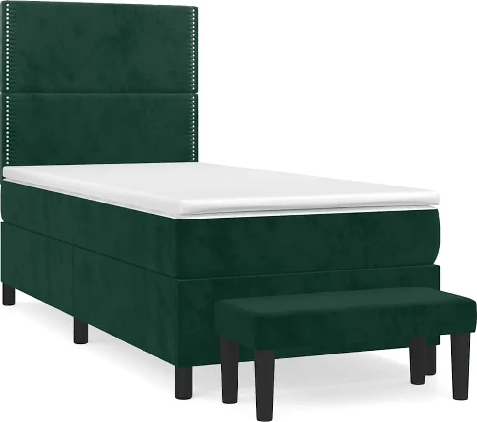 vidaXL sötétzöld bársony rugós ágy matraccal 90x190 cm