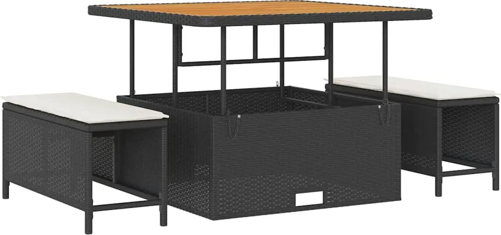 vidaXL Kert étkező szett Fekete polirattan