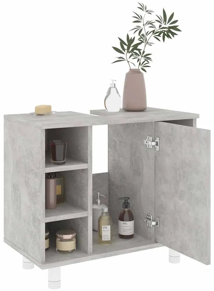 Betonszürke szerelt fa fürdőszobaszekrény 60 x 32 x 53,5 cm