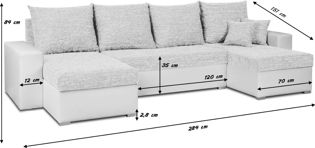 LEO-U Kinyitható kanapé Fekete/fehér