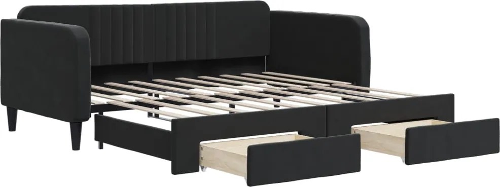 vidaXL fekete kihúzható bársony heverő fiókkal 90 x 190 cm