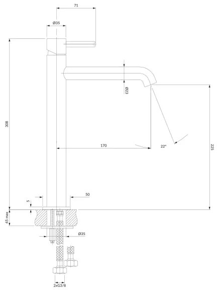 OMNIRES Y1212CP - Mosdócsap Y 30,8 cm fényes réz