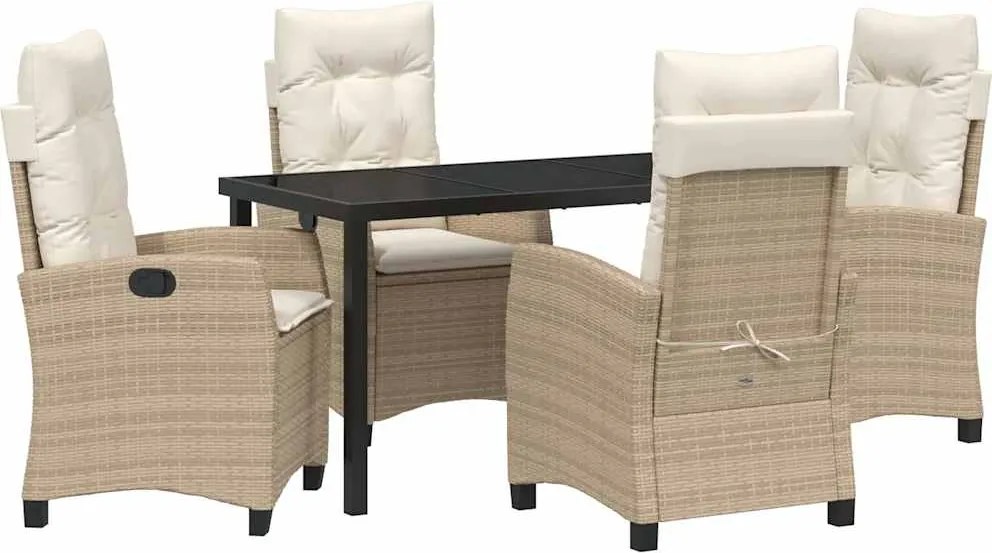 vidaXL Kert étkező szett párnával 5 pcs Bézs polirattan
