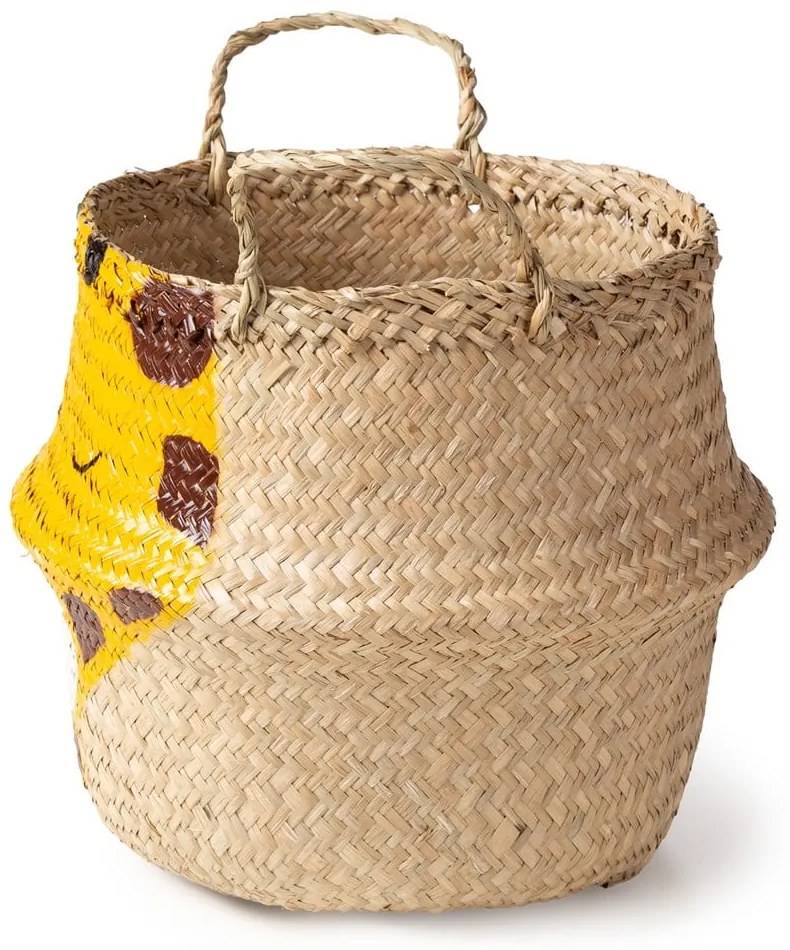 Sárga-natúr színű tengerifű játéktároló kosár ø 30x28 cm Giraffe – Compactor