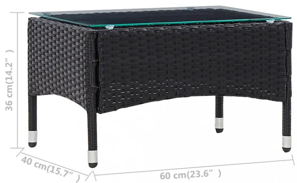 fekete polyrattan dohányzóasztal 60 x 40 x 36 cm