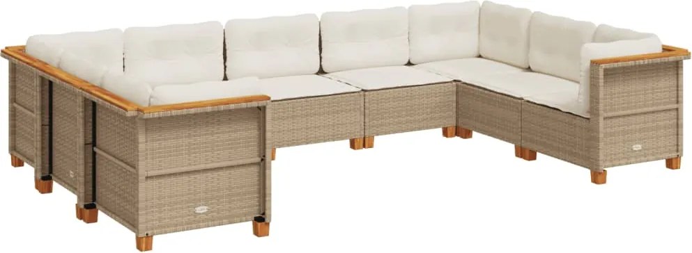 vidaXL 9 részes bézs polyrattan kerti ülőgarnitúra párnákkal