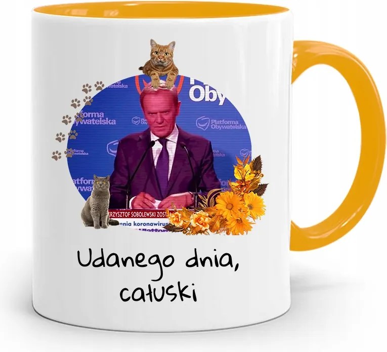 Donald Tusk Sárga Bögre Platform Ajándék fényképes nyomtatással