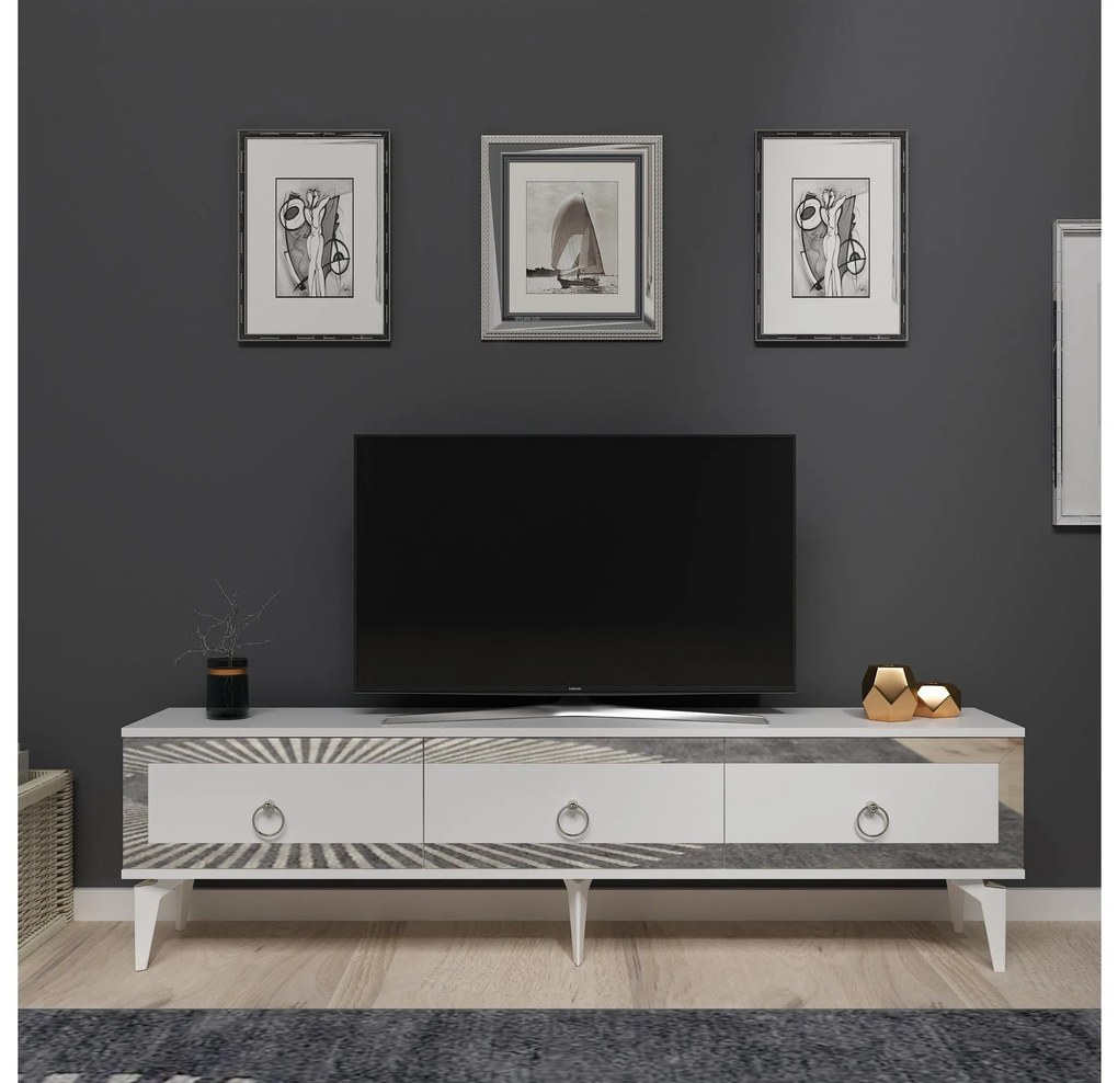 TV asztal/szekrény Muvuta 2 (fehér + ezüst) . Akció -26%. 1095414