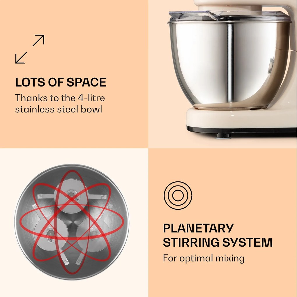 Klarstein Bella Mini, konyhai robotgép, 1200 W, 6 fokozat, 4 L, pulzáló funkció, rozsdamentes acél