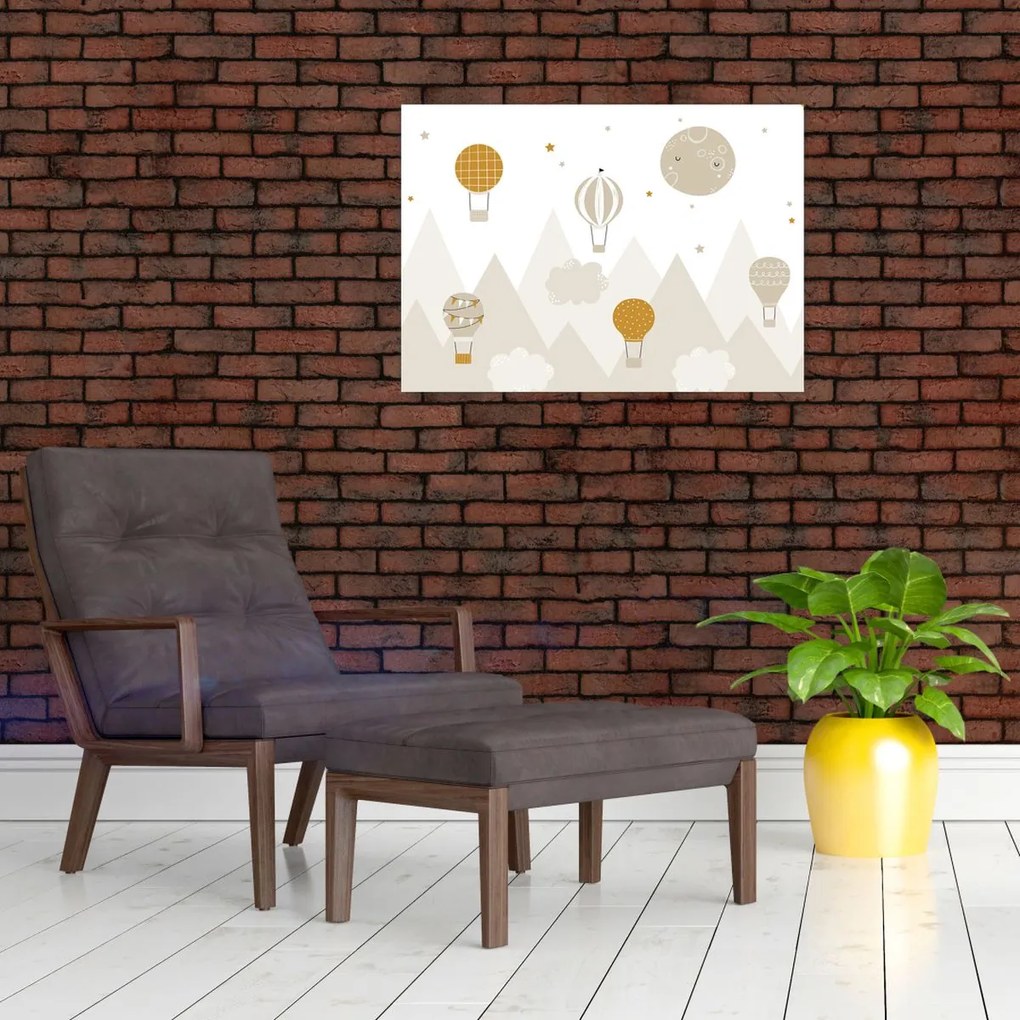 Üveg kép - Repülő léggömbök (70x50 cm)