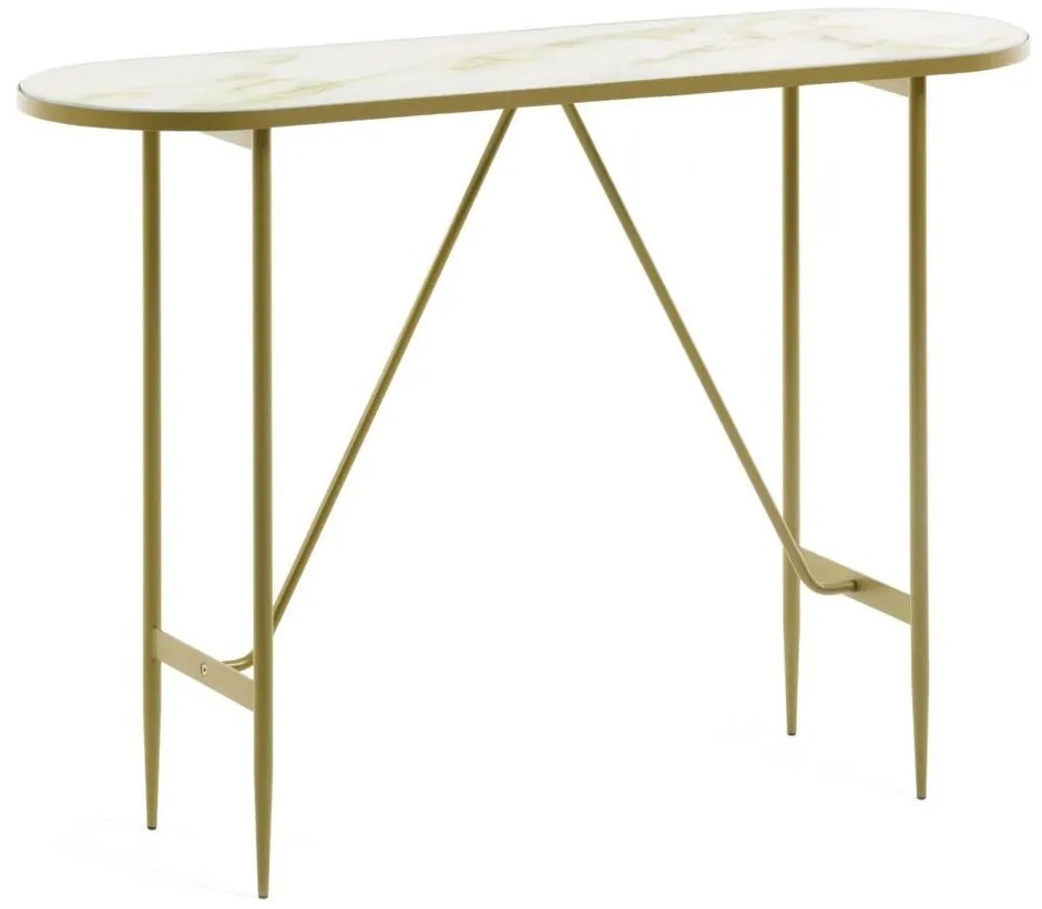 Aranyszínű konzolasztal üveg asztallappal 35x110 cm Elisenda – Kave Home