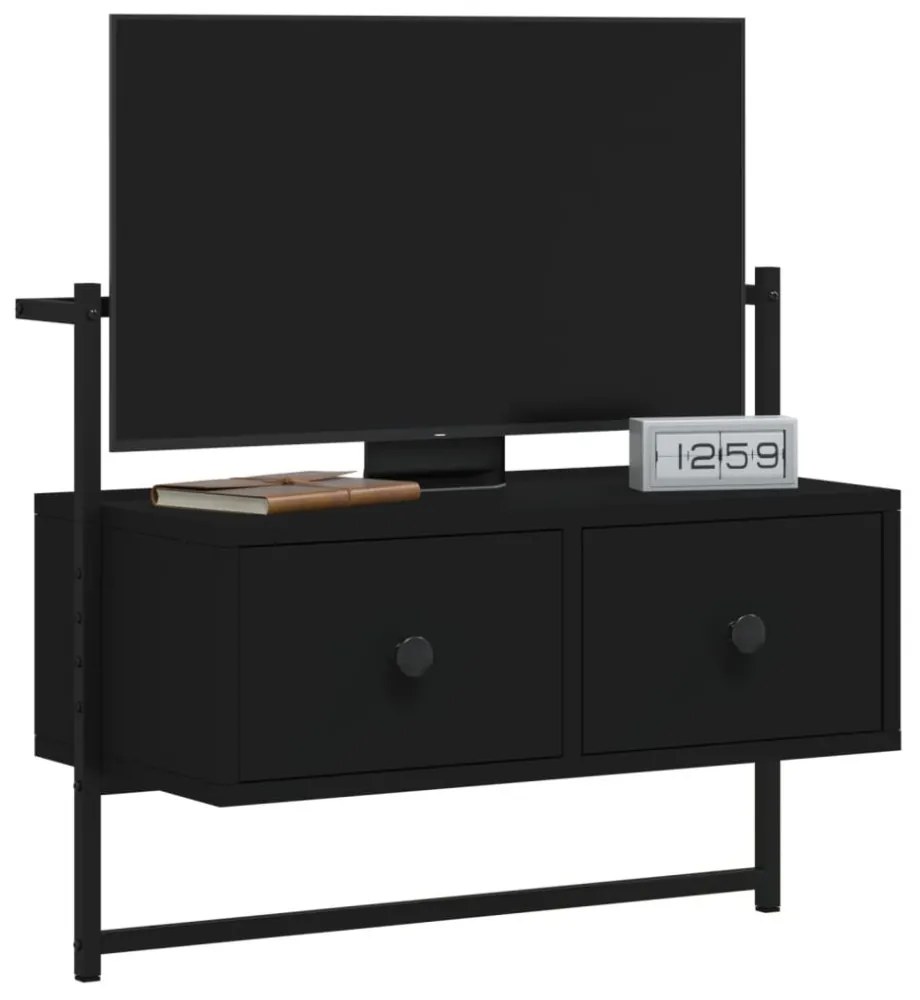 fekete szerelt fa fali TV szekrény 60,5 x 30 x 51 cm