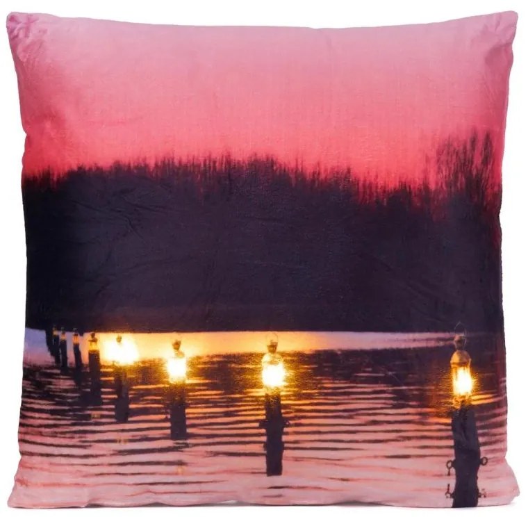 DIVERO Dekoratív párna LED szürkület 38 x 38 cm