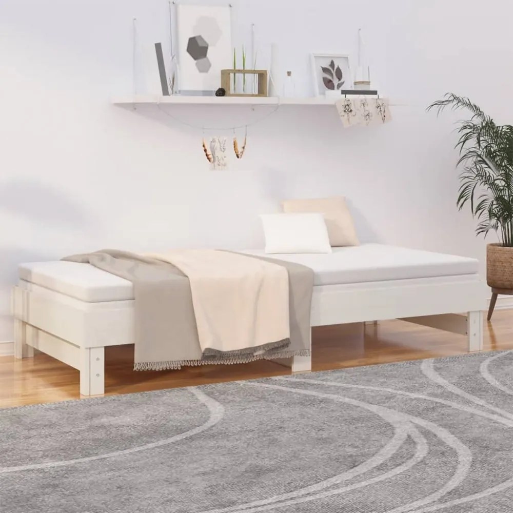 fehér tömör fenyőfa kihúzható kanapéágy 2x(100x200) cm