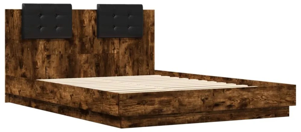 füstös tölgy színű ágykeret fejtámlával és LED-ekkel 150x200 cm