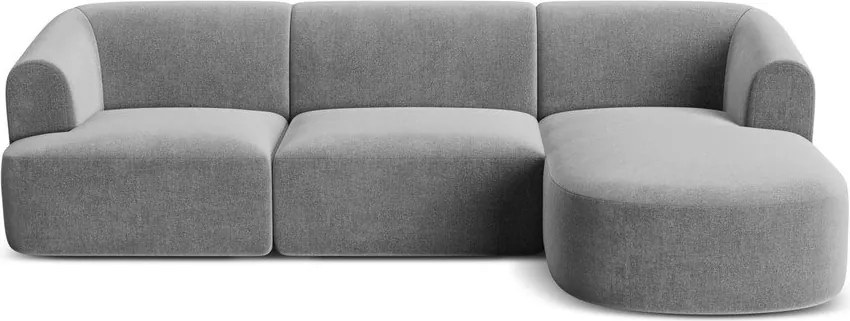 Világosszürke bársony sarokkanapé (jobb oldali-heverő résszel) Campi – Cosmopolitan Design