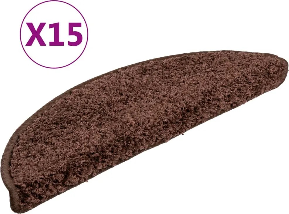 vidaXL 15 db barna félkör alakú lépcsőszőnyeg 56 x 17 x 3 cm