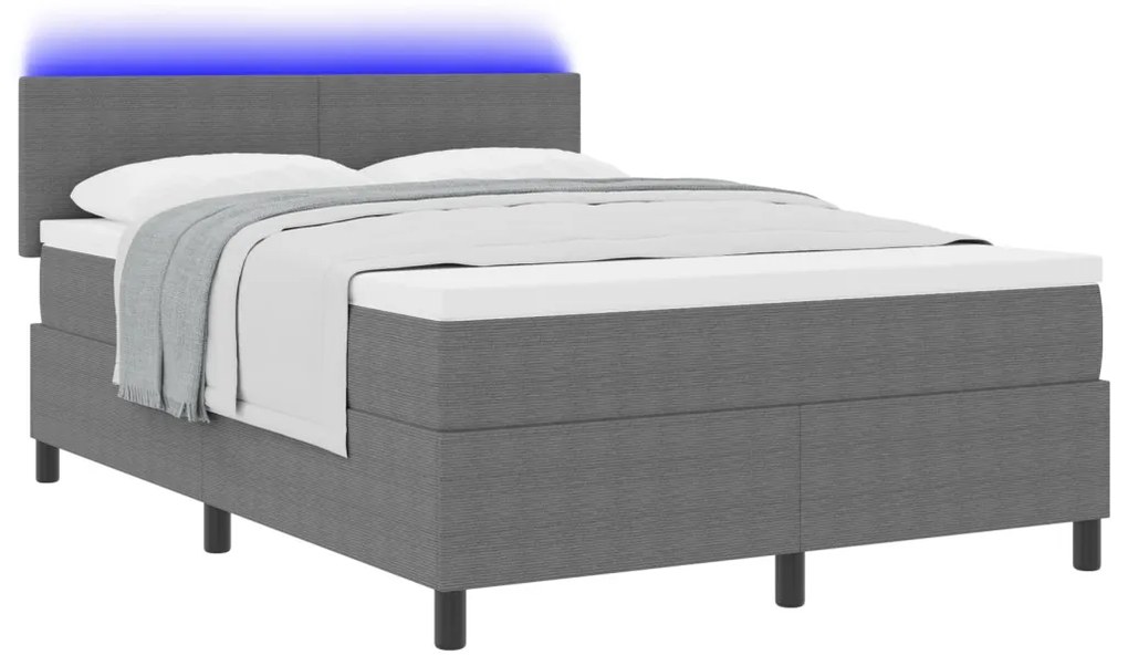 Box Spring Ágy Mattal & LED Fénnyel Szürke 140x200 cm Bársony