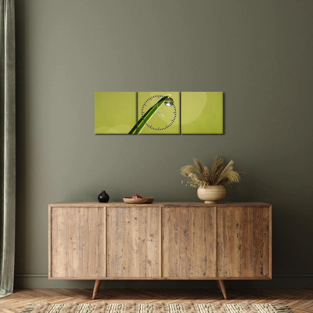 Víz csepp a fűben képe (órával) (90x30 cm)