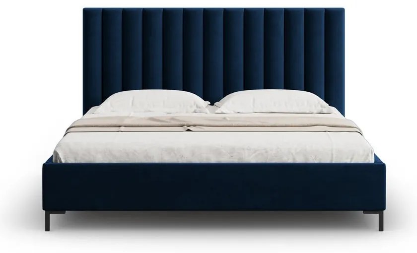 Sötétkék kárpitozott ágyneműtartós franciaágy ágyráccsal 180x200 cm Casey – Mazzini Beds