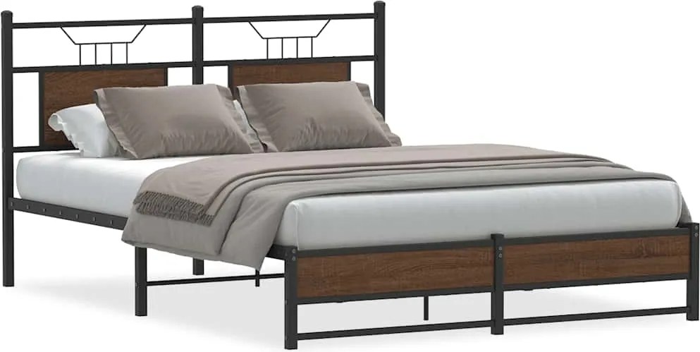 vidaXL barna tölgy színű szerelt fa ágykeret matrac nélkül 150x200 cm