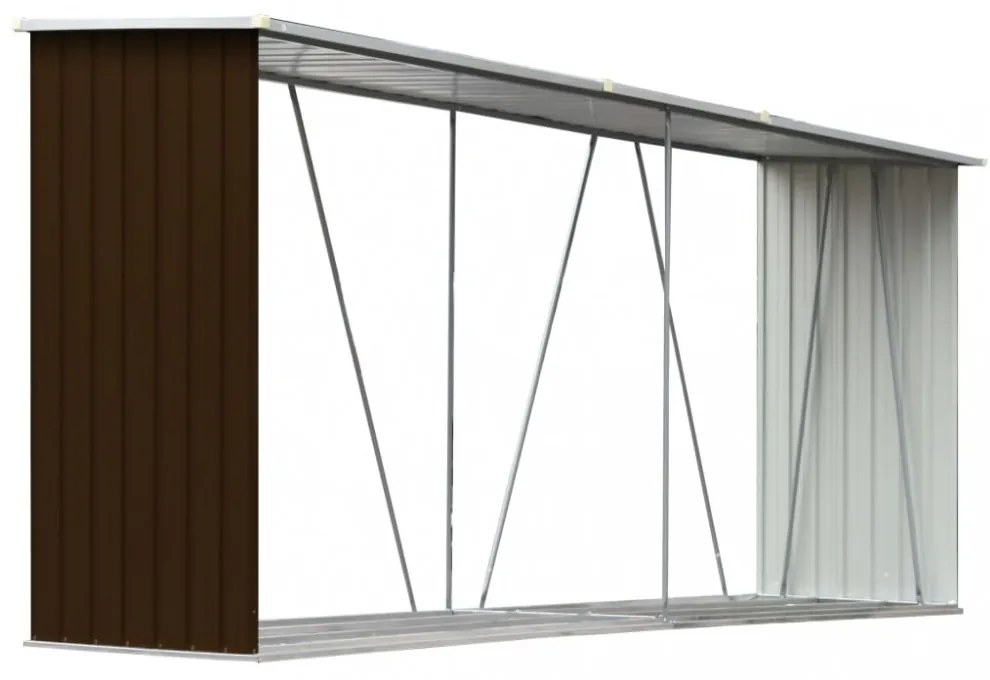 barna horganyzott acél kerti tűzifatároló 330 x 84 x 152 cm