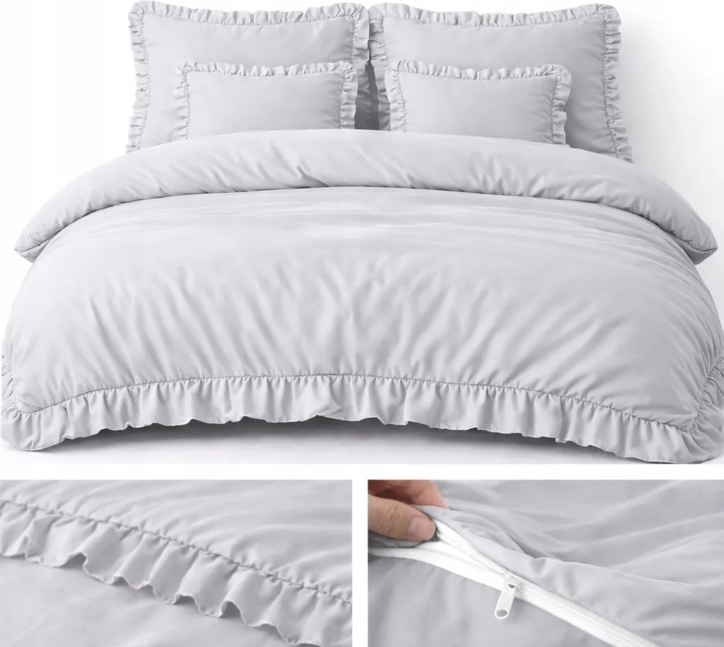 Ágyneműhuzat 200x220 Fodros Szett 3 Részes Mikroszálas Szürke Szín Világos