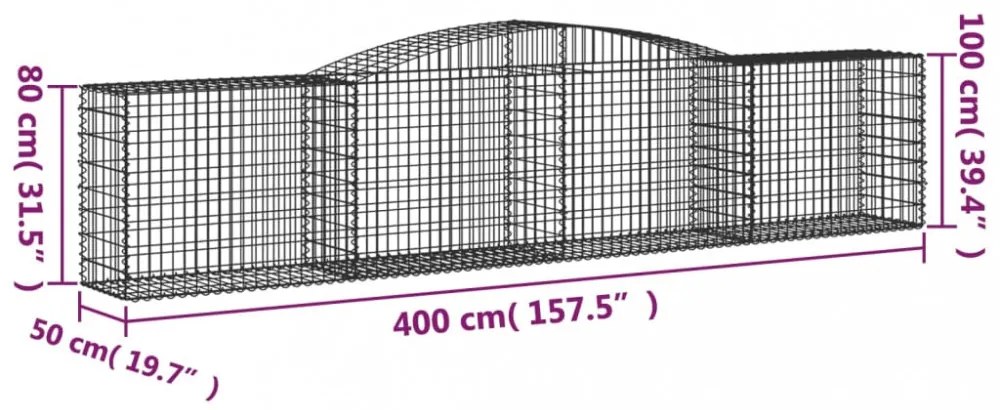 7 db íves horganyzott vas gabion kosár 400x50x80/100 cm