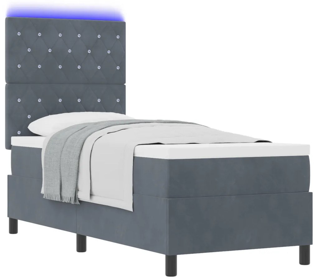 Boxspring Ágy Matrac & LED Sötétszürke 80x200 cm Bársony