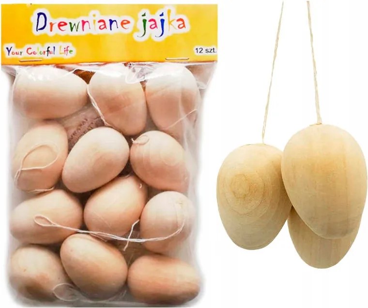 Fa Tojás 4cm húsvéti tojás zsinórral 12db