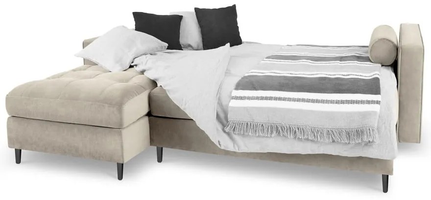 Santo bézs kinyitható bársony sarokkanapé, bal oldali - Milo Casa