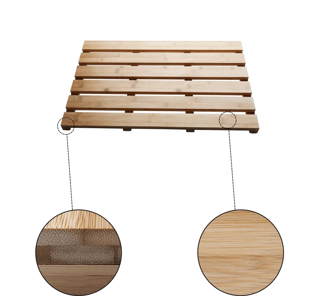 Csúszásgátló szőnyeg a fürdőszobába, természetes lakkozott bambusz, KLERA