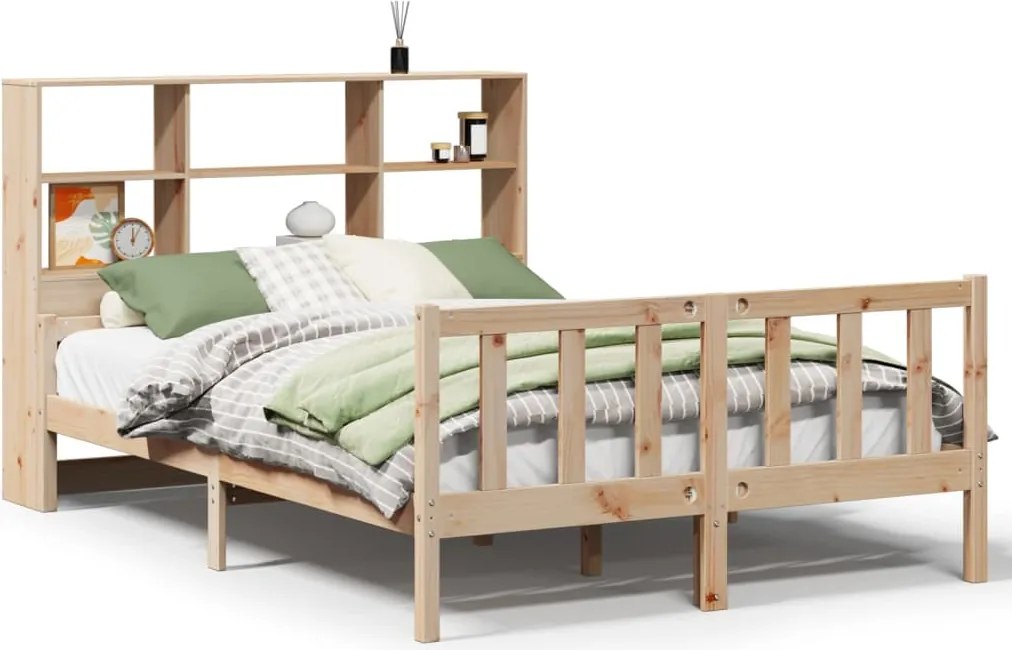 vidaXL tömör fenyőfa könyvespolcos ágy matrac nélkül 160 x 200 cm