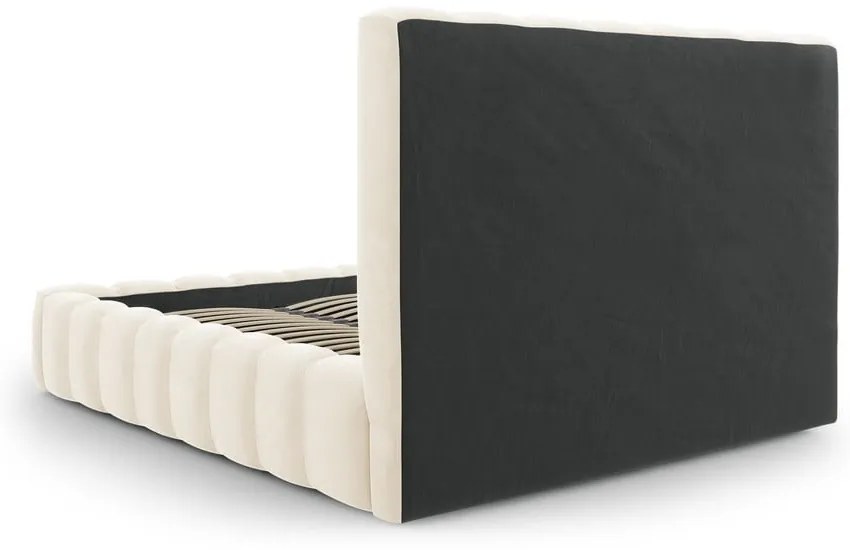 Bézs kárpitozott franciaágy tárolóhellyel, ágyráccsal 180x200 cm Kelp – Micadoni Home