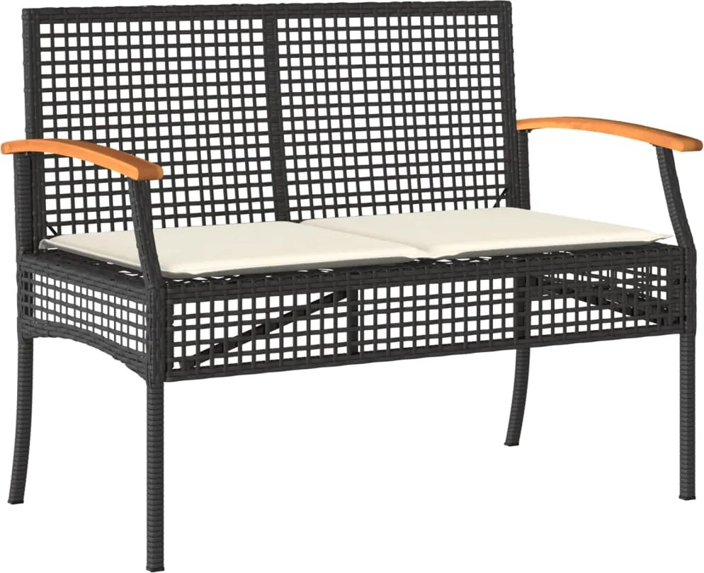 vidaXL fekete polyrattan és akácfa kerti pad párnával